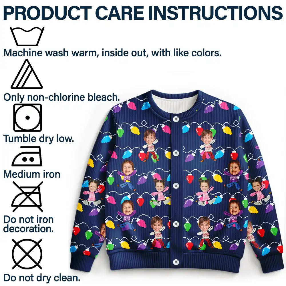 Gift For Mother,Gift For Grandma,Custom Photo,Funny - Custom Photo Funny Kids Christmas Light - Personalized Cardigan