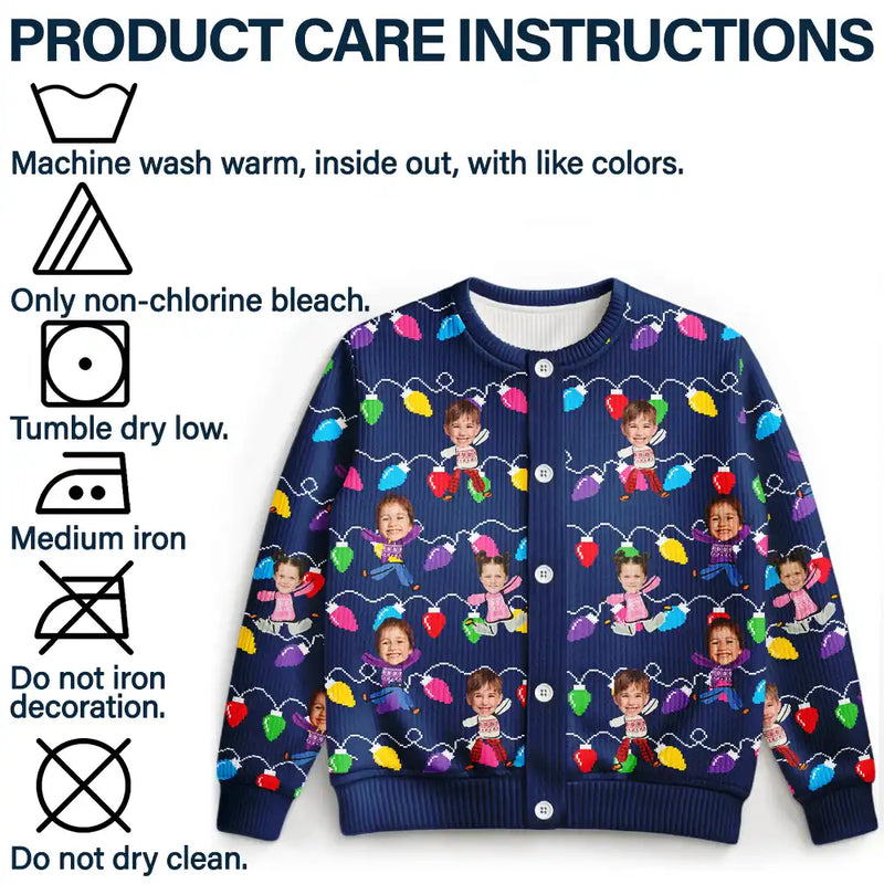 Gift For Mother,Gift For Grandma,Custom Photo,Funny - Custom Photo Funny Kids Christmas Light - Personalized Cardigan