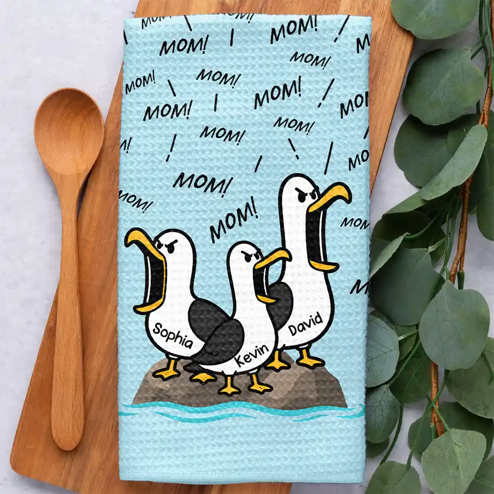 Gift For Grandpa,Gift For Father,Dad - Children,Grandpa - Grandkids,Mom - Children,Gift For Mother,Non-Eng,Icon,Humorous - Funny Screaming Seagull - Personalized Kitchen Towel