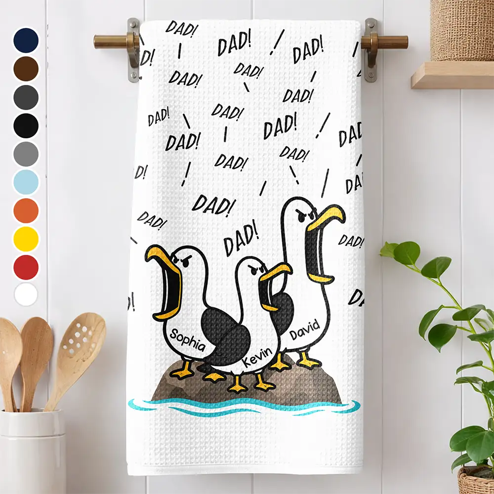 Gift For Grandpa,Gift For Father,Dad - Children,Grandpa - Grandkids,Mom - Children,Gift For Mother,Non-Eng,Icon,Humorous - Funny Screaming Seagull - Personalized Kitchen Towel