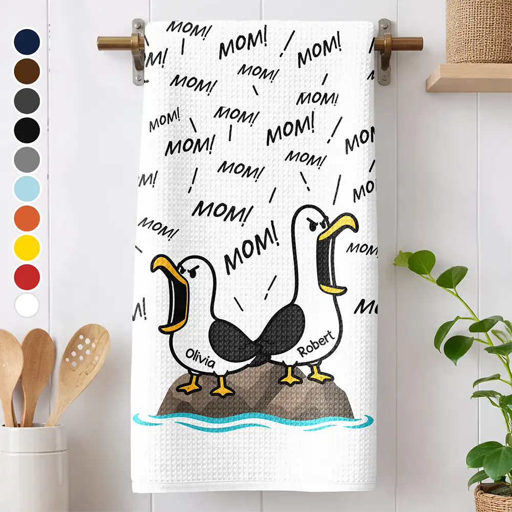Gift For Grandpa,Gift For Father,Dad - Children,Grandpa - Grandkids,Mom - Children,Gift For Mother,Non-Eng,Icon,Humorous - Funny Screaming Seagull - Personalized Kitchen Towel