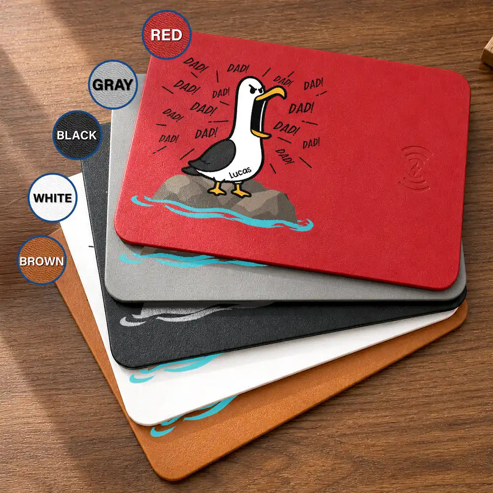 Gift For Grandpa,Gift For Father,Dad - Children,Grandpa - Grandkids,Mom - Children,Gift For Mother,Teacher,Non-Eng,Icon,Humorous - Funny Screaming Seagull - Personalized Leather Charging Mat