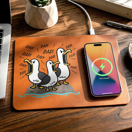 Funny Screaming Seagull - Personalized Leather Charging Mat