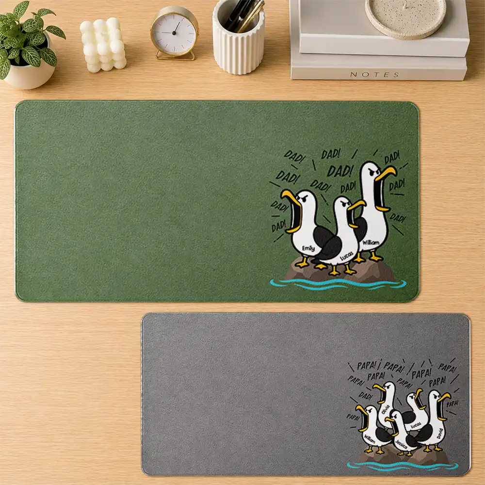 Gift For Grandpa,Gift For Father,Dad - Children,Grandpa - Grandkids,Mom - Children,Gift For Mother,Teacher,Non-Eng,Icon,Humorous - Funny Screaming Seagull - Personalized Leather Desk Mat