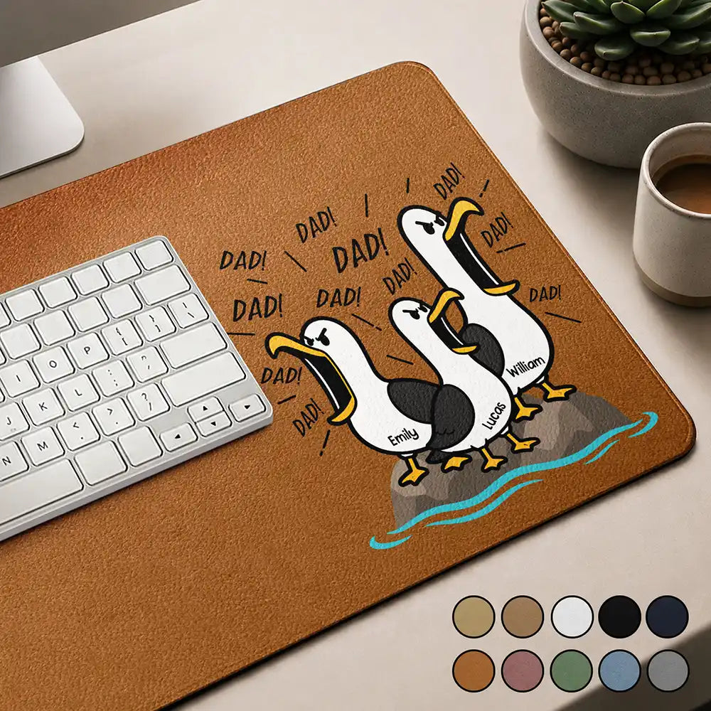 Gift For Grandpa,Gift For Father,Dad - Children,Grandpa - Grandkids,Mom - Children,Gift For Mother,Teacher,Non-Eng,Icon,Humorous - Funny Screaming Seagull - Personalized Leather Desk Mat