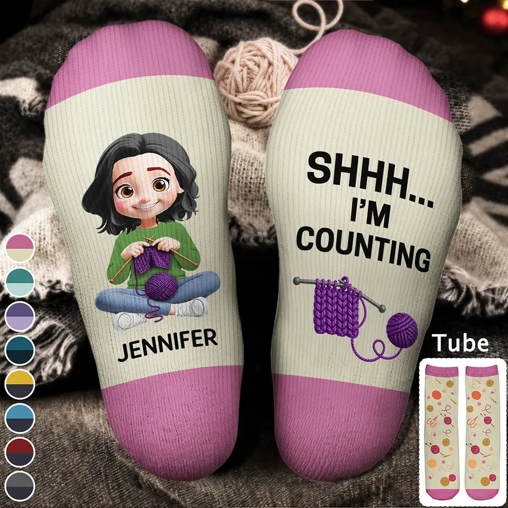 Funny Shhh I'm Counting For Crochet Knitting Lovers - Personalized Soc ...