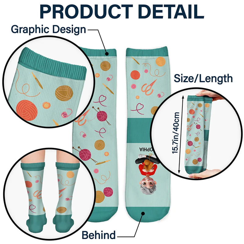 Crocheting,Cozy,Gift For Yourself,Gift For Women,Vector - Funny Shhh I'm Counting For Crochet Knitting Lovers - Personalized Socks