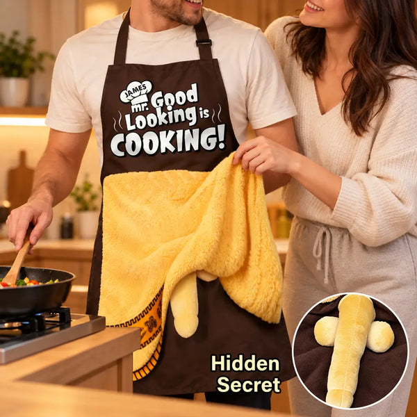 Christmas, Custom Text, Gift For Couples, Gift For Him, Gift For Husband, Humorous - Funny Gag Gift For Husband - Personalized Mr. Good Looking Is Cooking Prank Apron