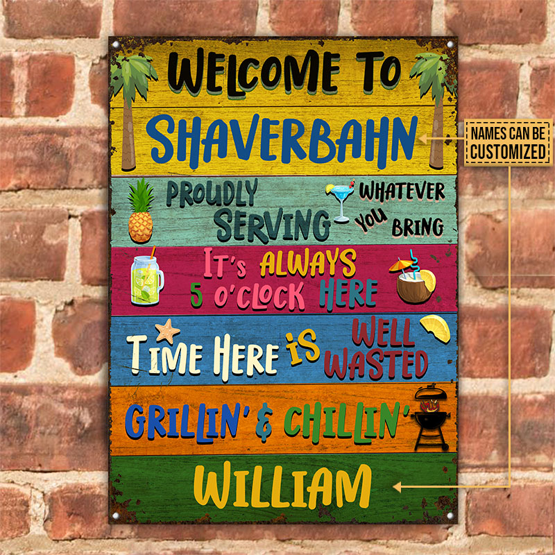 Grilling Welcome Proudly Serving Custom Classic Metal Signs, BBQ Theme, Outdoor Decorating Ideas