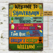 Grilling Welcome Proudly Serving Custom Classic Metal Signs, BBQ Theme, Outdoor Decorating Ideas