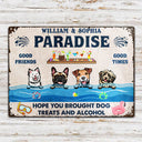 Dog Lovers Swimming Pool Brought Dog Treats And Alcohol - Personalized Custom Classic Metal Signs