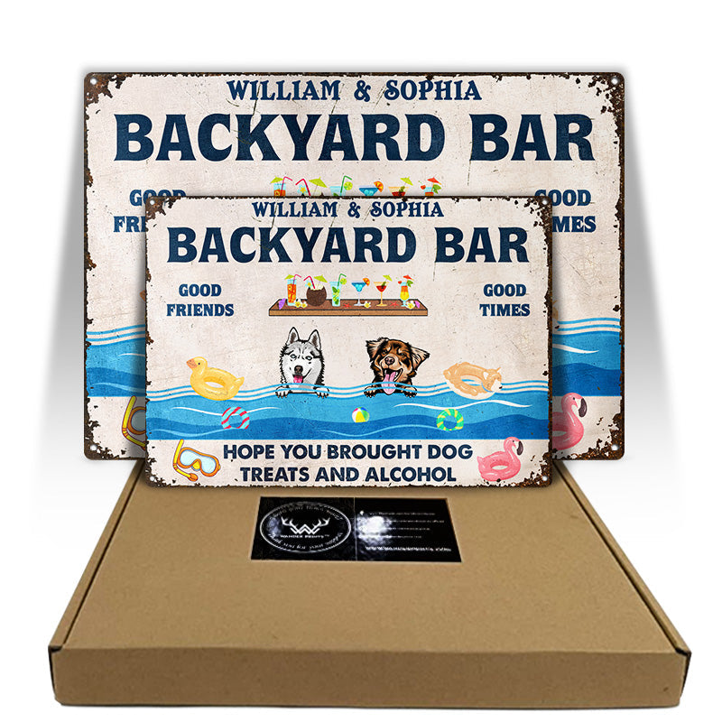 Dog Lovers Swimming Pool Brought Dog Treats And Alcohol - Personalized Custom Classic Metal Signs