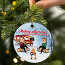 Christmas Camping Pet Lovers Couple Happy Campers - Personalized Custom Circle Ceramic Ornament