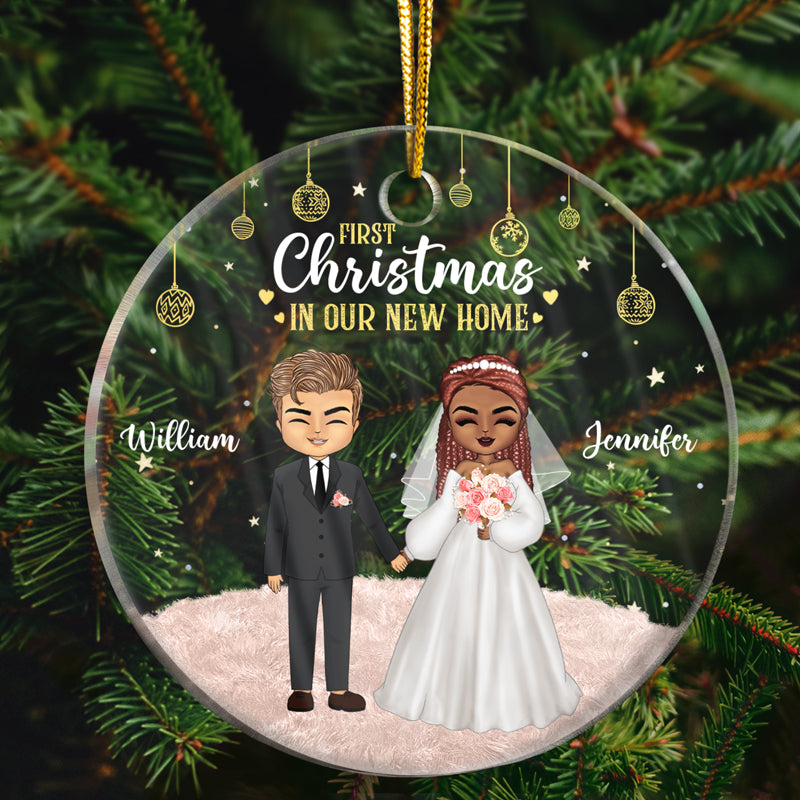 Wedding Couple First Christmas - Personalized Custom Circle Acrylic Ornament