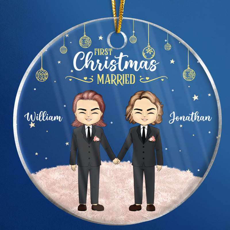 Wedding Couple First Christmas - Personalized Custom Circle Acrylic Ornament