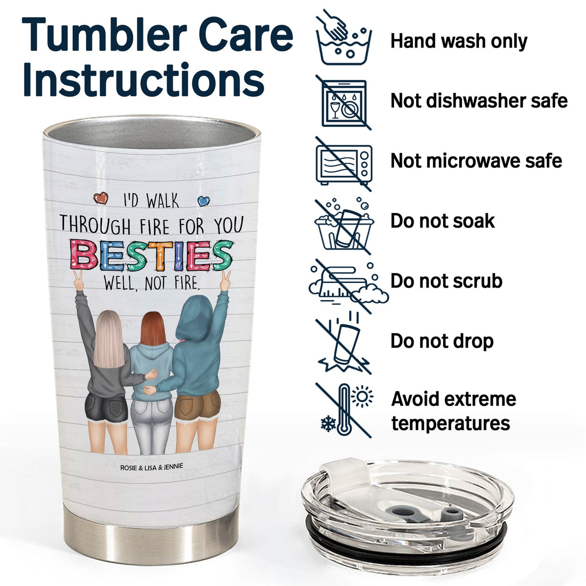 Bestie Sibling I‘d Walk Through Fire For You - Personalized Custom Tumbler