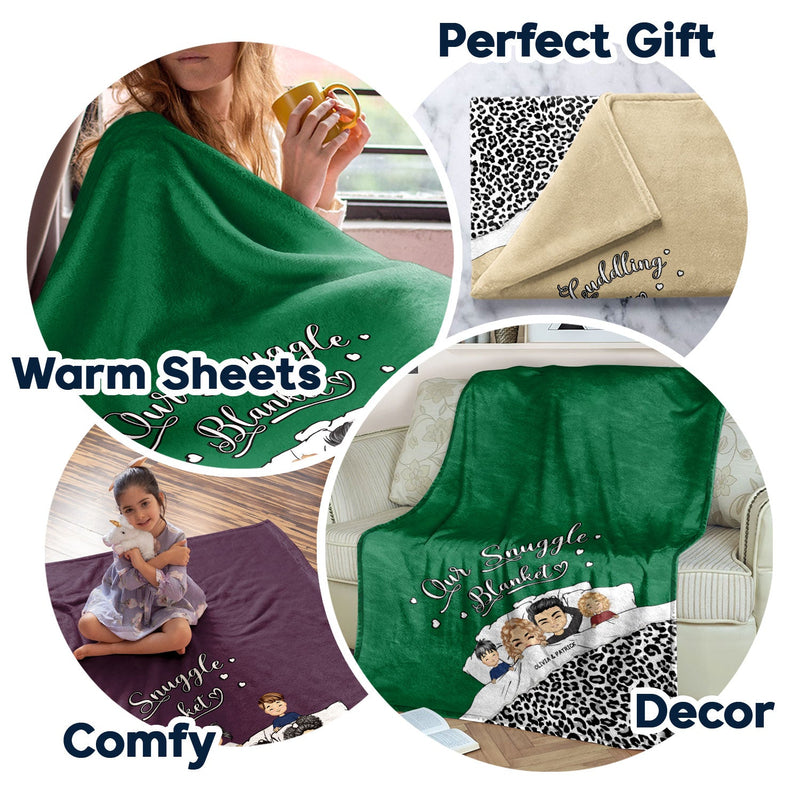 Couverture douillette Couple Chibi Toi, Moi et les Enfants - Cadeau pour Famille, Couple - Couverture Polaire Personnalisée