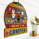 Couple de camping - Bienvenue sur notre camping - Cadeau pour couple de camping - Panneau en bois personnalisé en forme de cœur