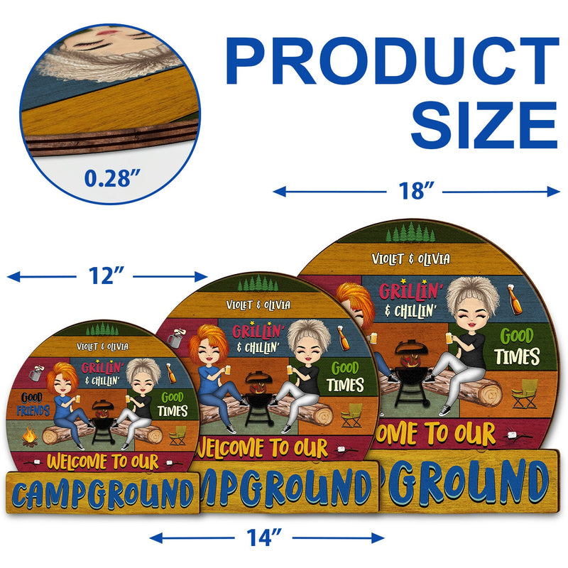 Couple de camping - Bienvenue sur notre camping - Cadeau pour couple de camping - Panneau en bois personnalisé en forme de cœur