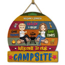 Couple de camping - Bienvenue sur notre camping - Cadeau pour couple de camping - Panneau en bois personnalisé en forme de cœur