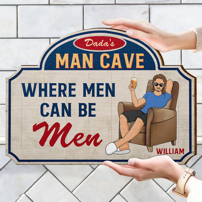 Dad's Man Cave - Home Decor For Father - Personalized Custom Shaped Wood Sign