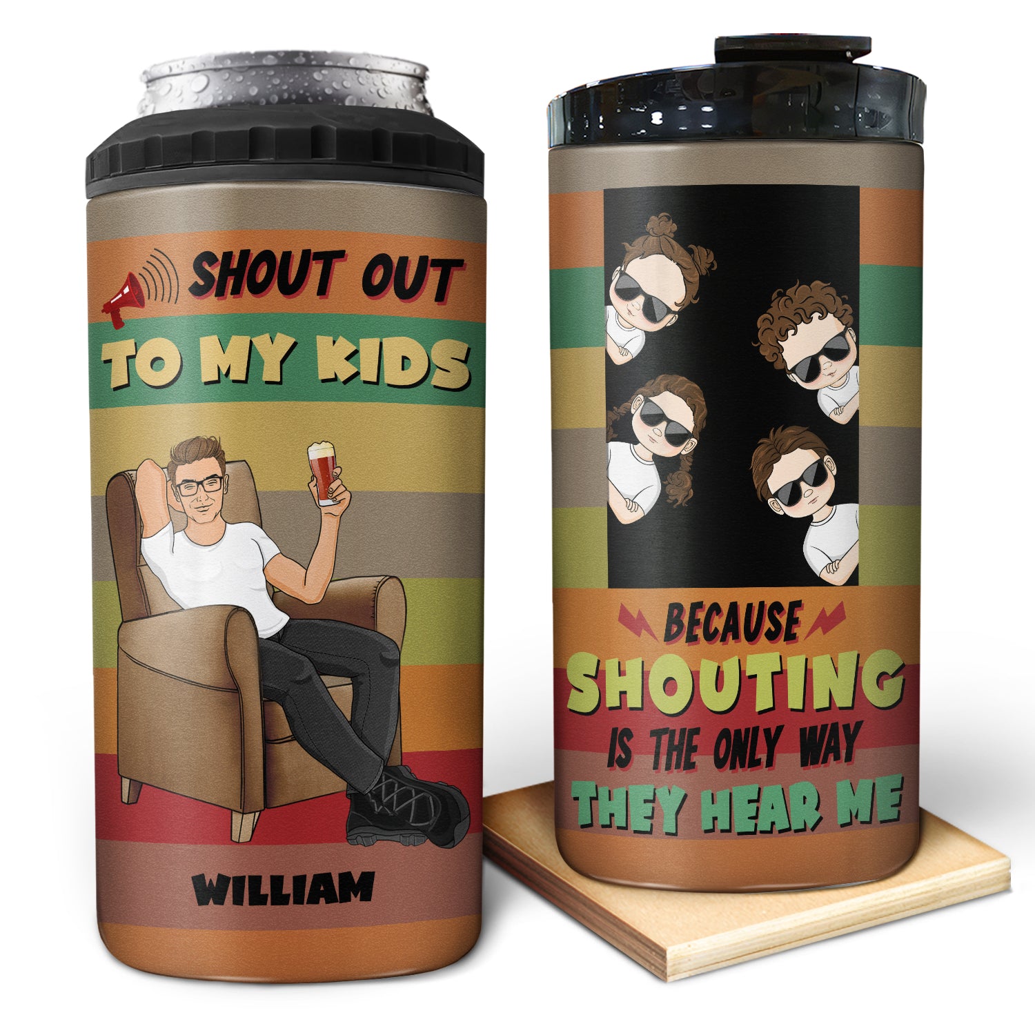 Shout Out To My Kids - Gift For Father - Personalized Custom 4 In 1 Can Cooler Tumbler