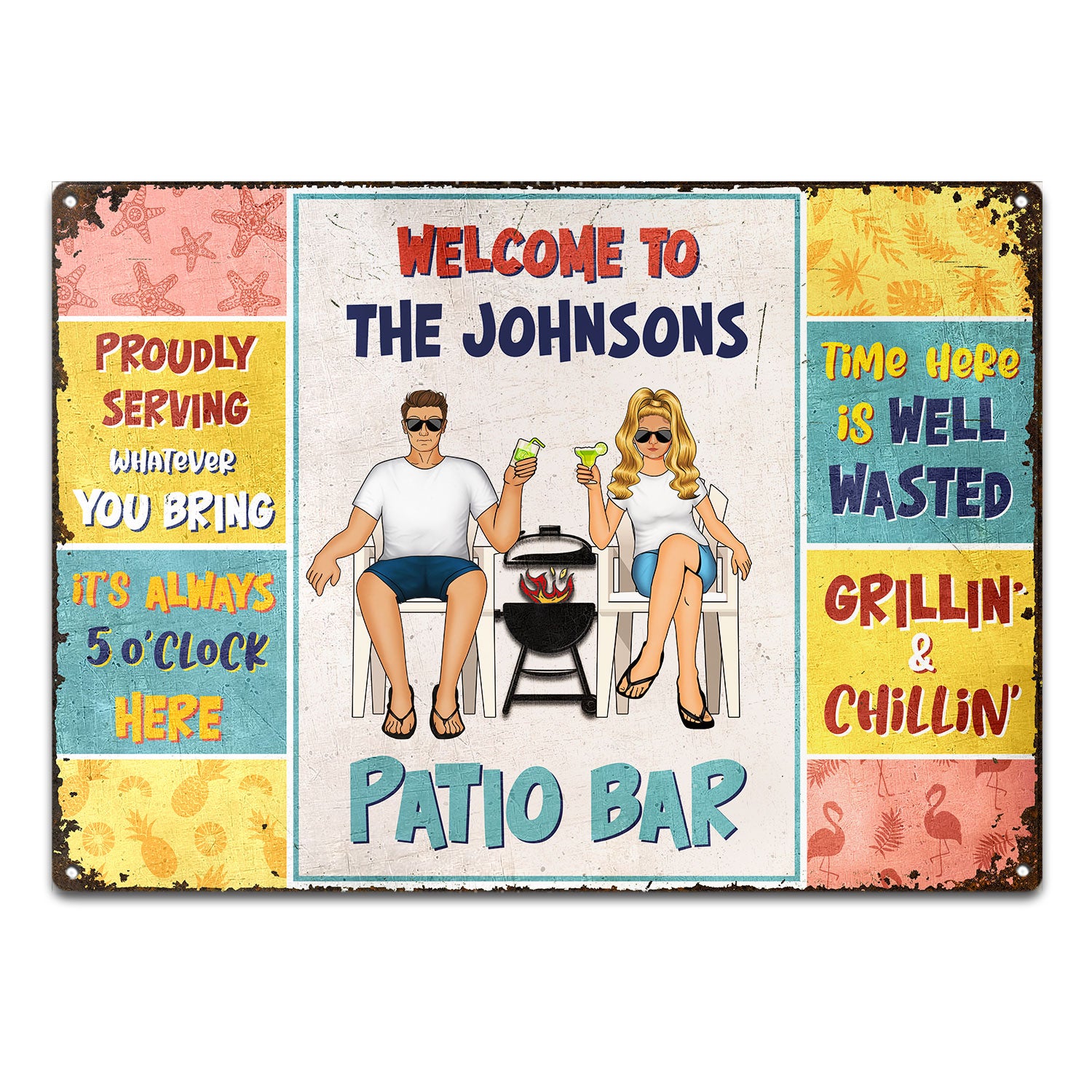 Couple Welcome Proudly Serving - Home Decor For Patio, Pool, Hot Tub, Deck, Shaverbahn, Bar - Personalized Custom Classic Metal Signs