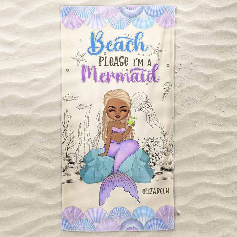Serviette de plage personnalisée « Mermaid Beach Please I'm A Mermaid » - Cadeau pour femmes et amoureux de la plage