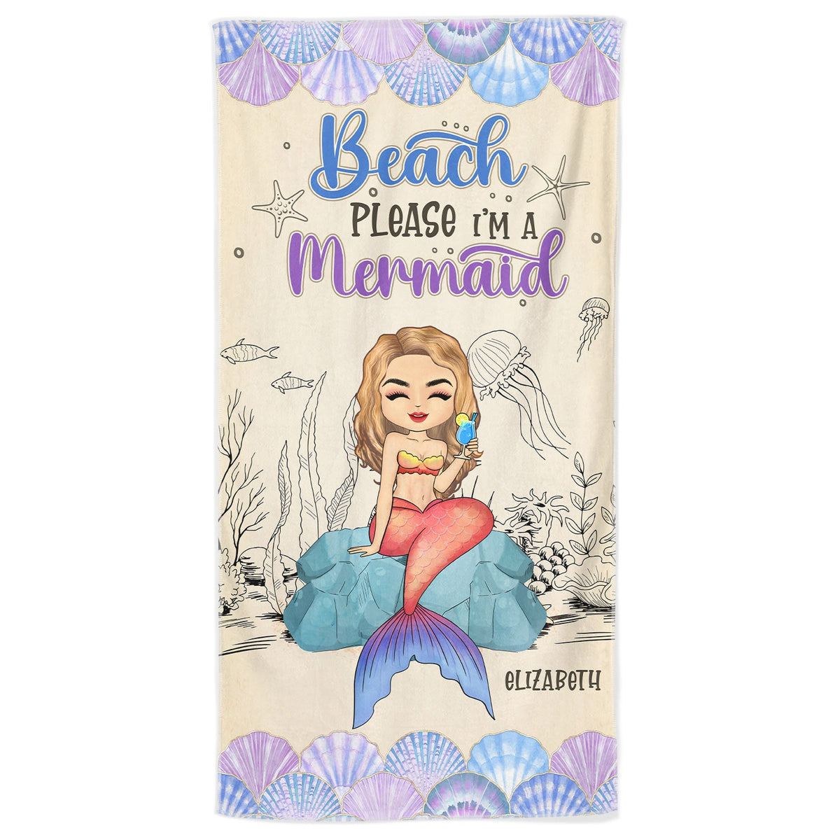 Mermaid Beach Please I'm A Mermaid - Gift For Women, Beach Lovers - Personalized Beach Towel