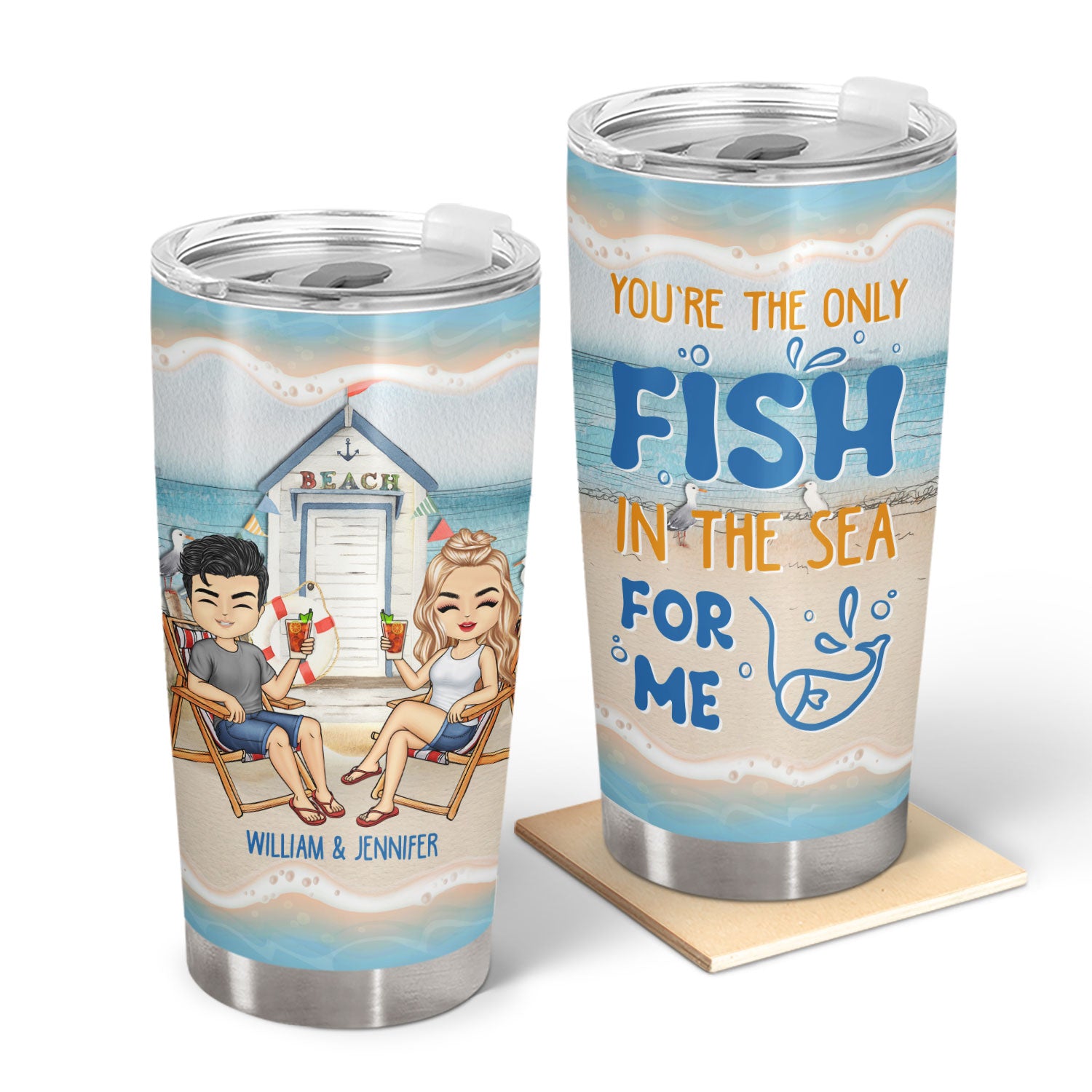 Beach Couple You're The Only Fish In The Sea - Gift For Couples - Personalized Tumbler