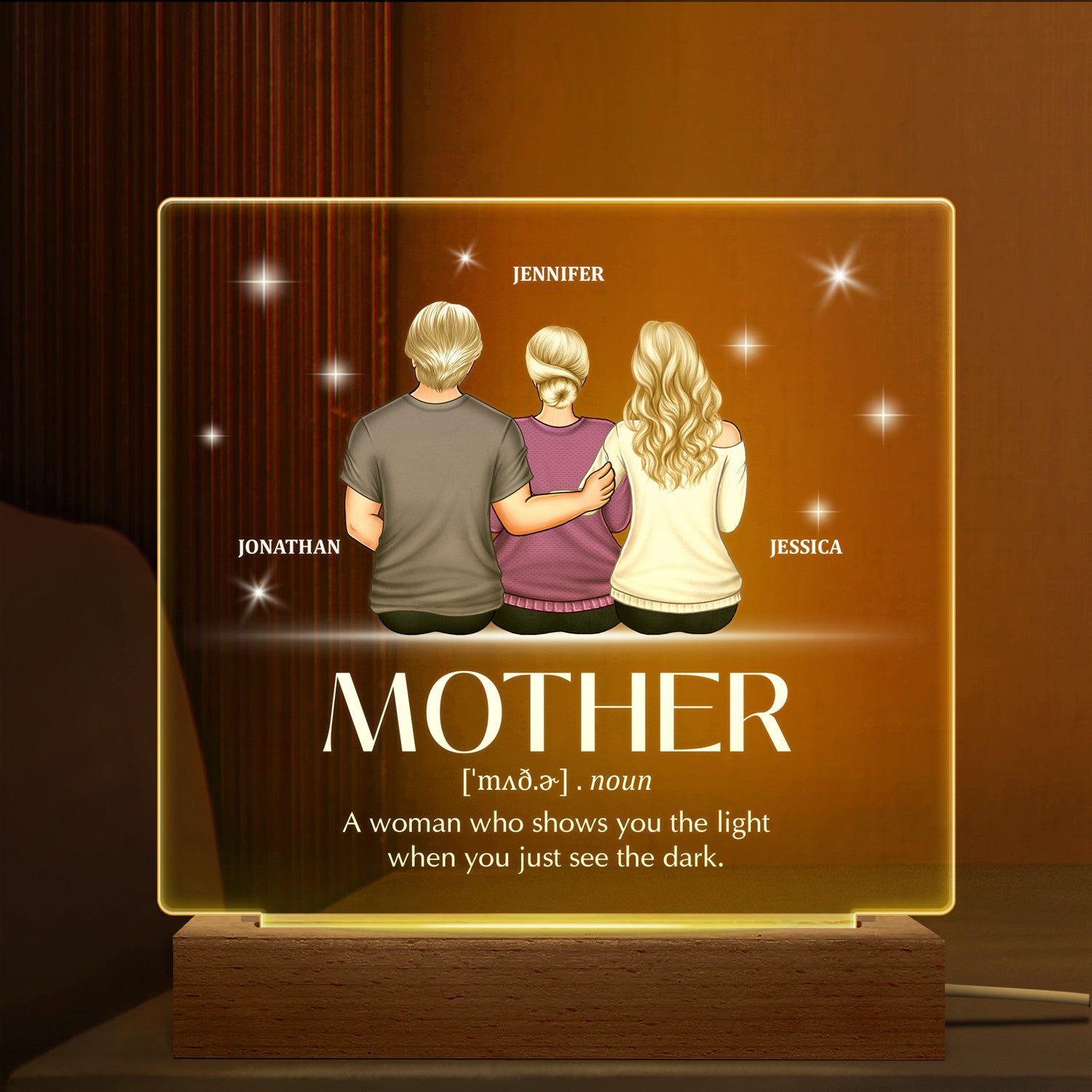 Mother Shows You The Light - Gift For Mother - Personalized 3D Led Light Wooden Base