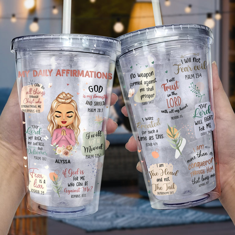 Mes affirmations quotidiennes - Cadeau pour vous-même, cadeau pour femme - Gobelet isotherme personnalisé en acrylique avec paille