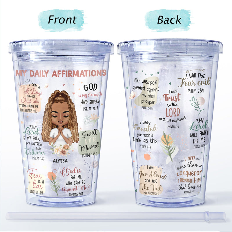 Mes affirmations quotidiennes - Cadeau pour vous-même, cadeau pour femme - Gobelet isotherme personnalisé en acrylique avec paille