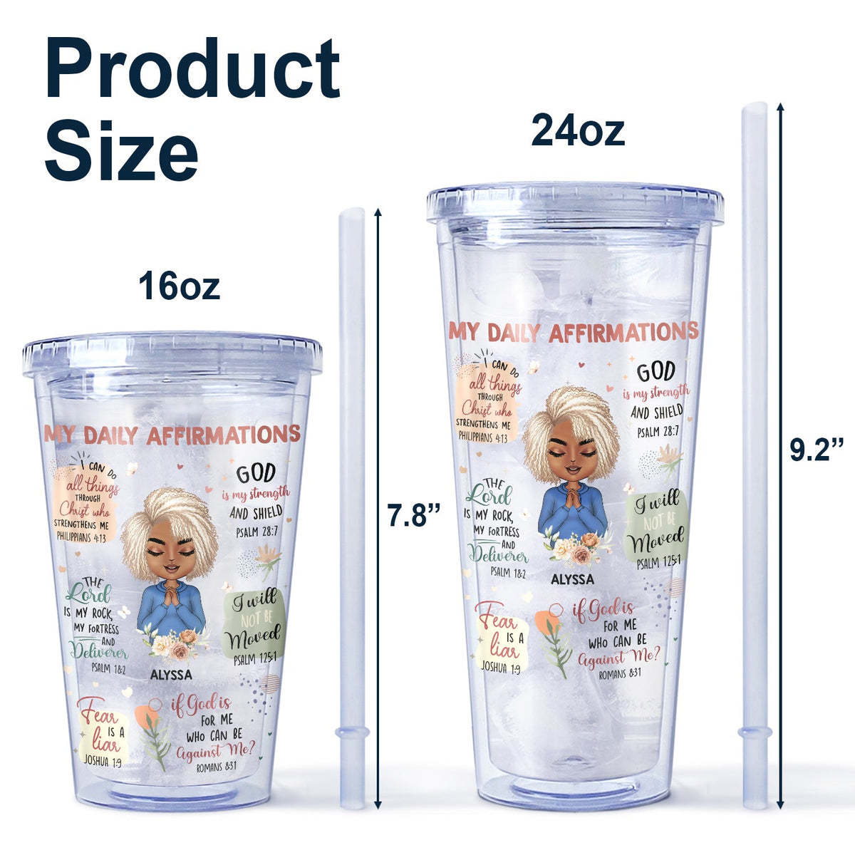 Mes affirmations quotidiennes - Cadeau pour vous-même, cadeau pour femme - Gobelet isotherme personnalisé en acrylique avec paille