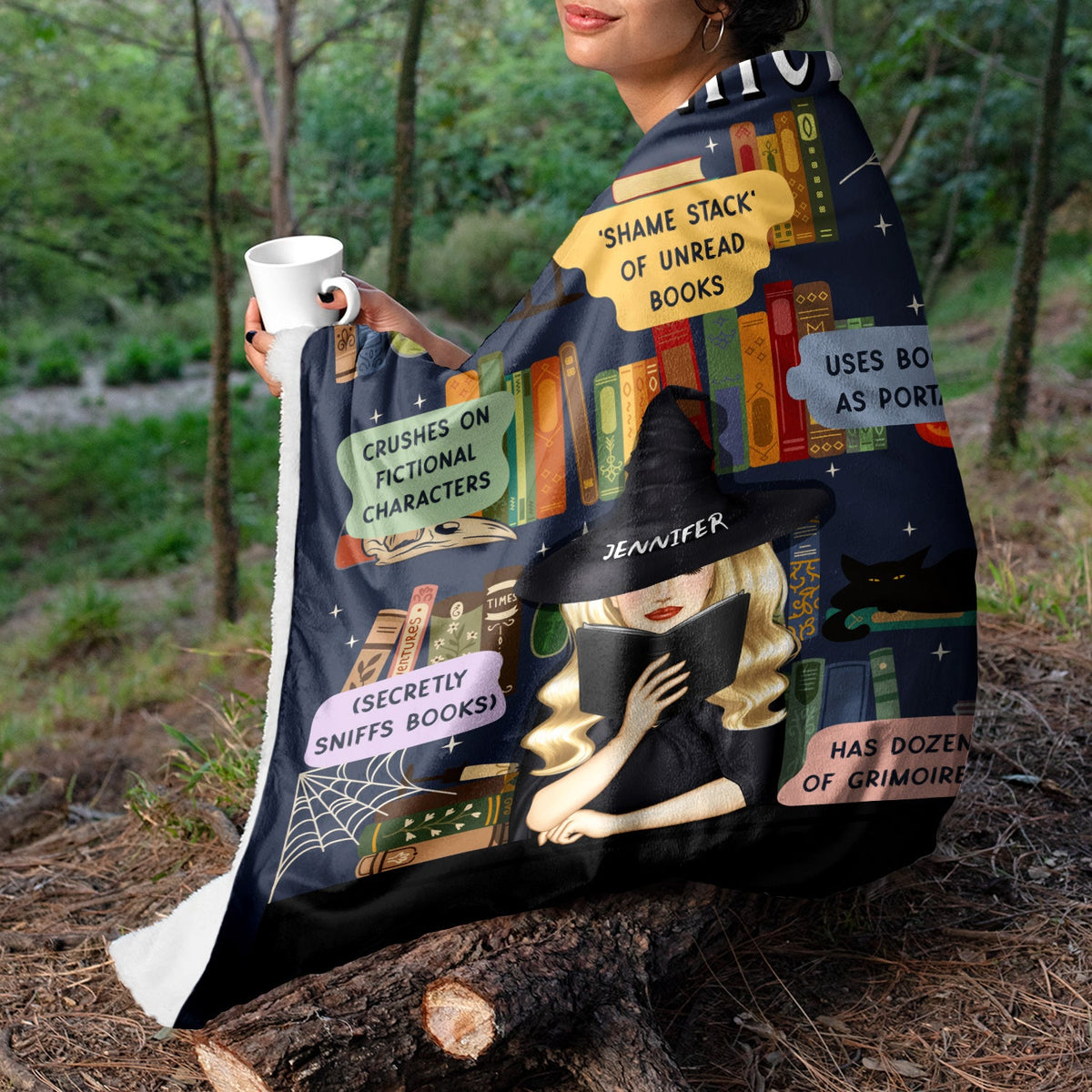 Sorcière lisant un livre - Cadeau pour vous-même, cadeau pour femme - Couverture polaire personnalisée