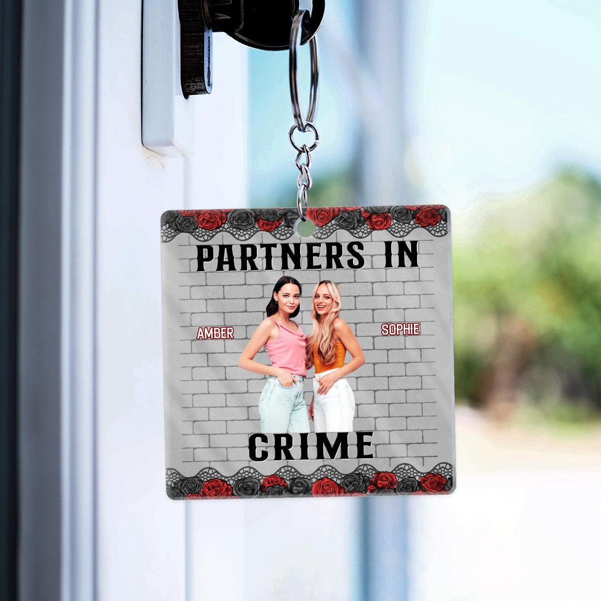 Custom Photo Bestie Sibling Partners In Crime If We Get Caught - Gift For Bestie, Sibling - Personalized Acrylic Keychain