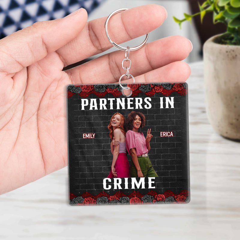 Custom Photo Bestie Sibling Partners In Crime If We Get Caught - Gift For Bestie, Sibling - Personalized Acrylic Keychain