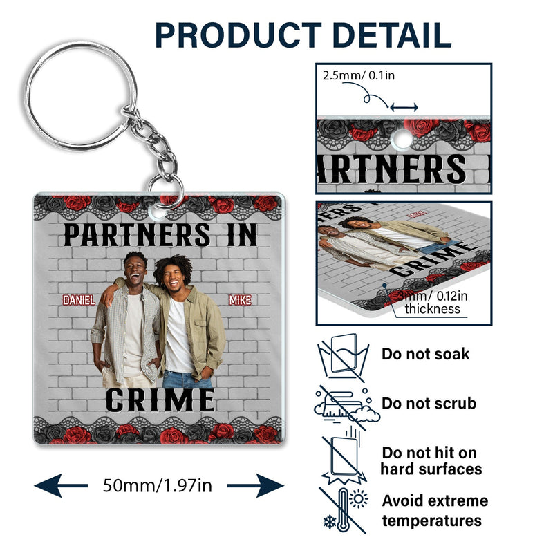 Custom Photo Bestie Sibling Partners In Crime If We Get Caught - Gift For Bestie, Sibling - Personalized Acrylic Keychain