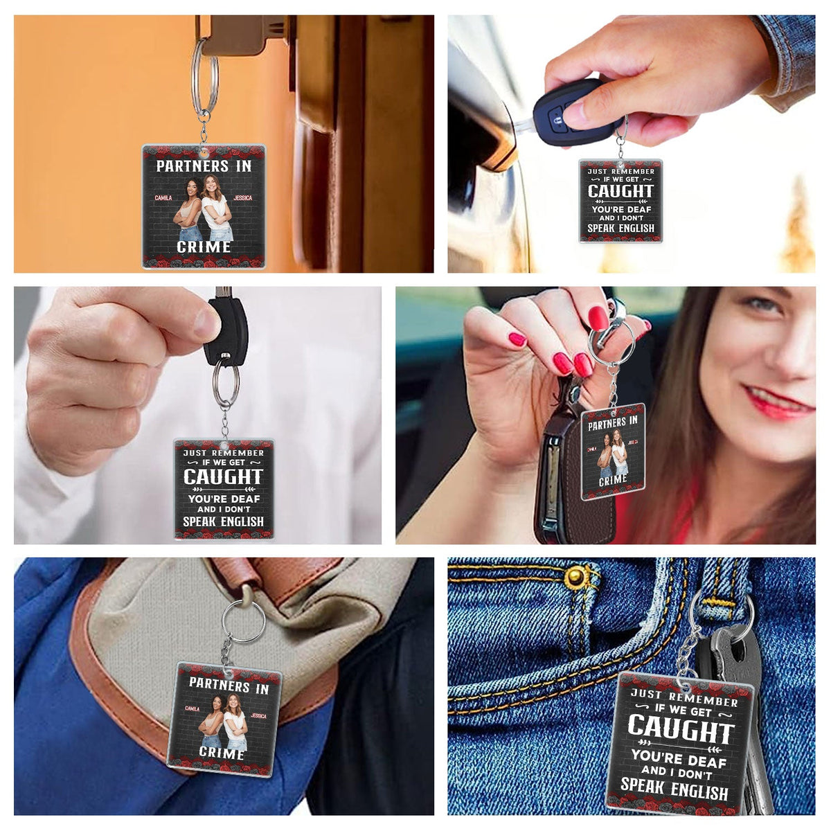 Custom Photo Bestie Sibling Partners In Crime If We Get Caught - Gift For Bestie, Sibling - Personalized Acrylic Keychain