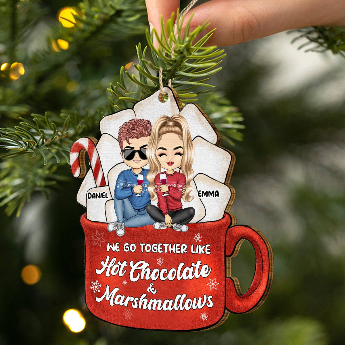 Christmas Couple Like Hot Chocolate & Marshmallow - Gift For Couples - Personalized Custom Shaped Wooden Ornament