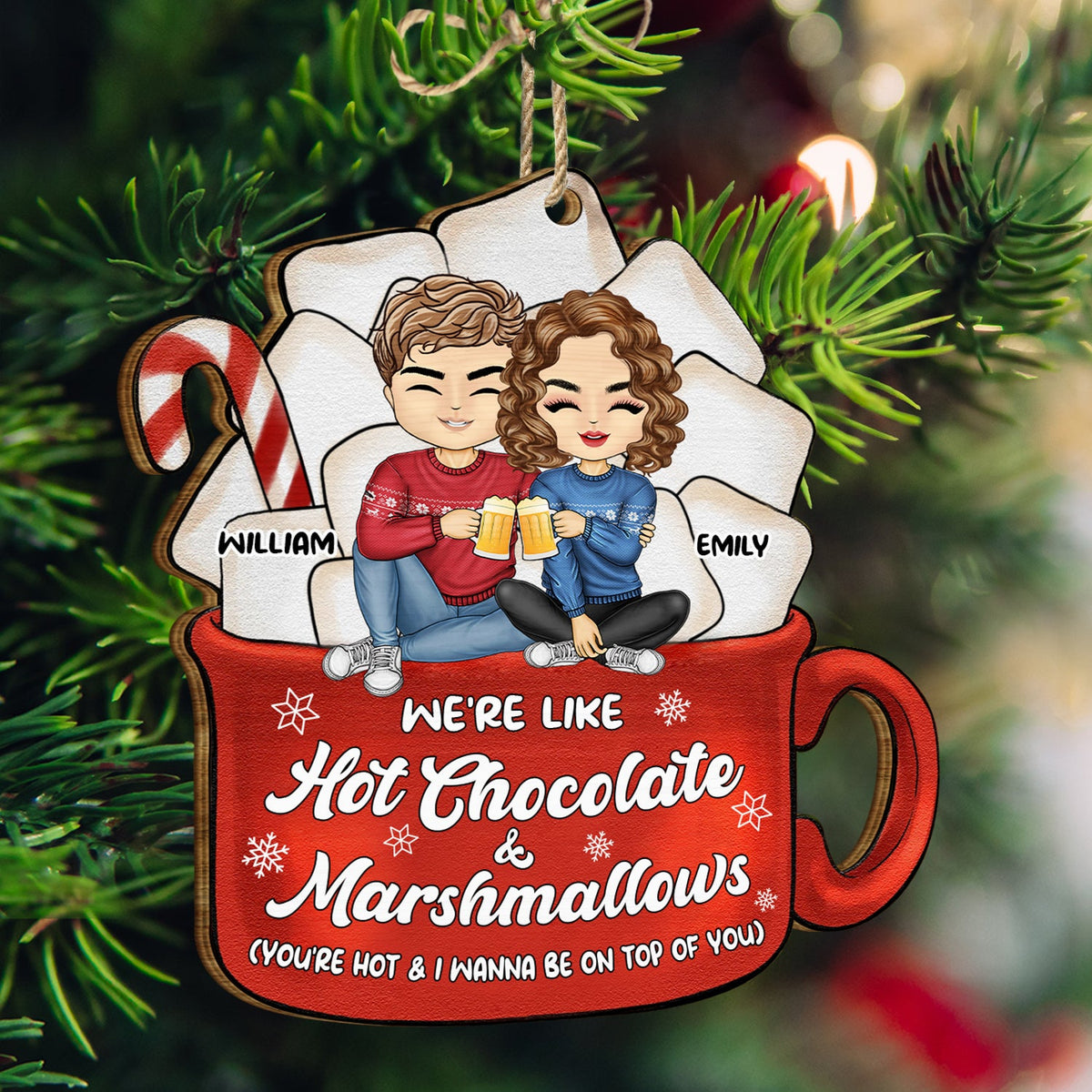 Christmas Couple Like Hot Chocolate & Marshmallow - Gift For Couples - Personalized Custom Shaped Wooden Ornament