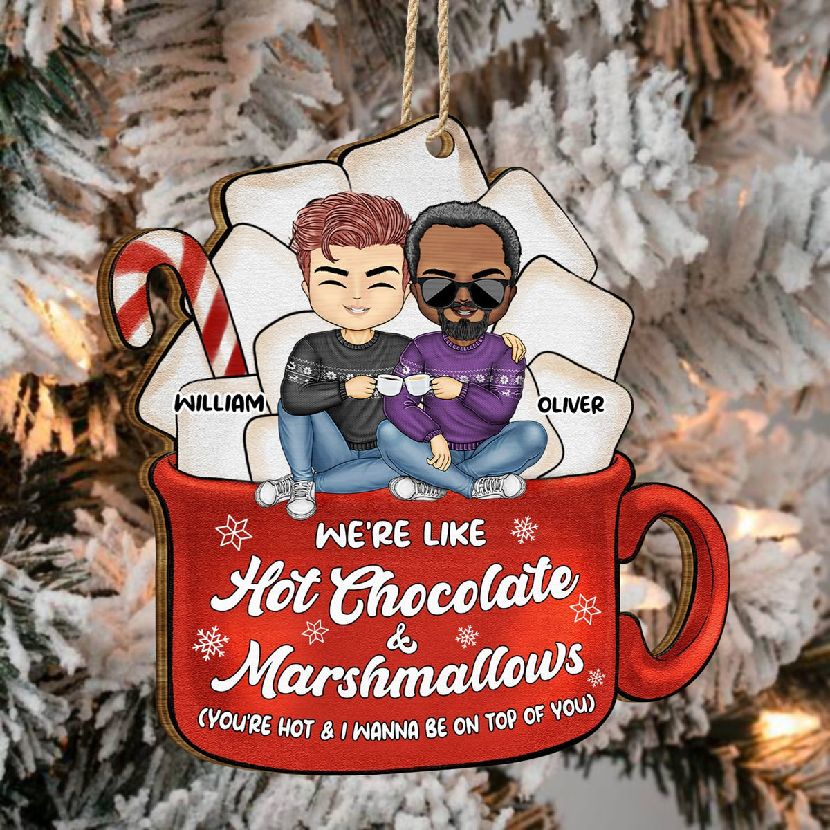 Christmas Couple Like Hot Chocolate & Marshmallow - Gift For Couples - Personalized Custom Shaped Wooden Ornament