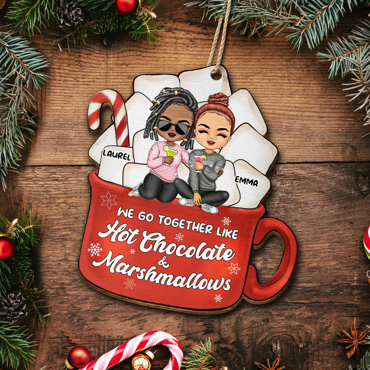 Christmas Couple Like Hot Chocolate & Marshmallow - Gift For Couples - Personalized Custom Shaped Wooden Ornament