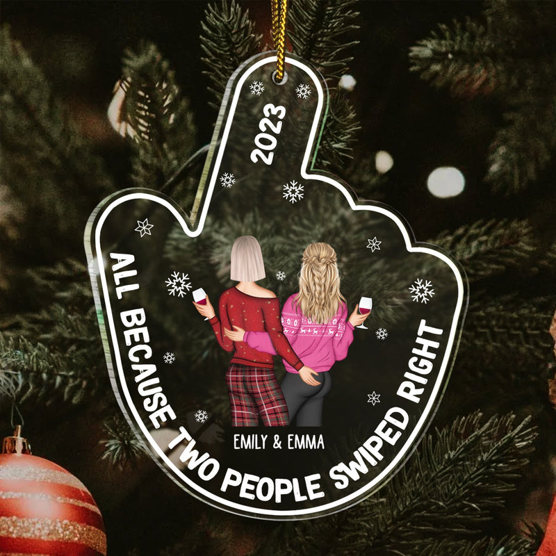 Started With A Swipe Right - Christmas Gift For Couples - Personalized Custom Shaped Acrylic Ornament