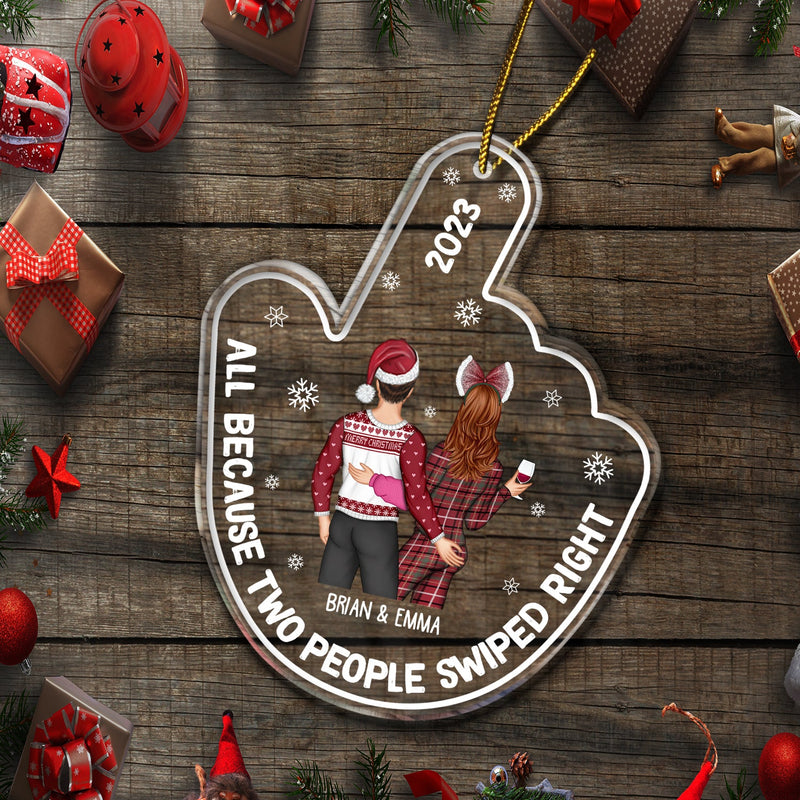 Started With A Swipe Right - Christmas Gift For Couples - Personalized Custom Shaped Acrylic Ornament