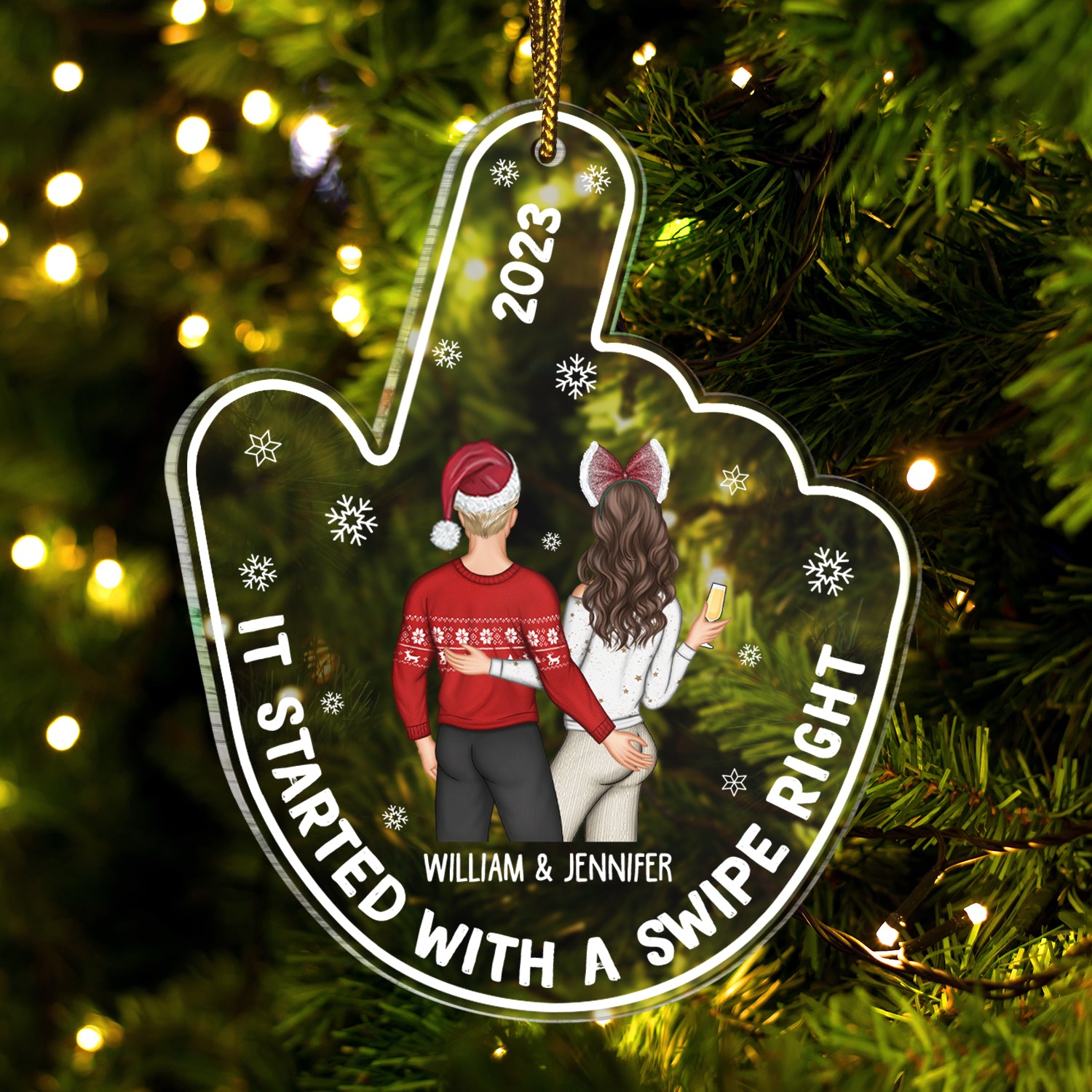 Started With A Swipe Right - Christmas Gift For Couples - Personalized Custom Shaped Acrylic Ornament