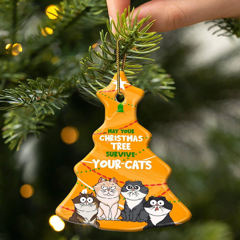 May Your Christmas Tree Survive - Gift For Cat Lovers - Personalized Tree Ceramic Ornament