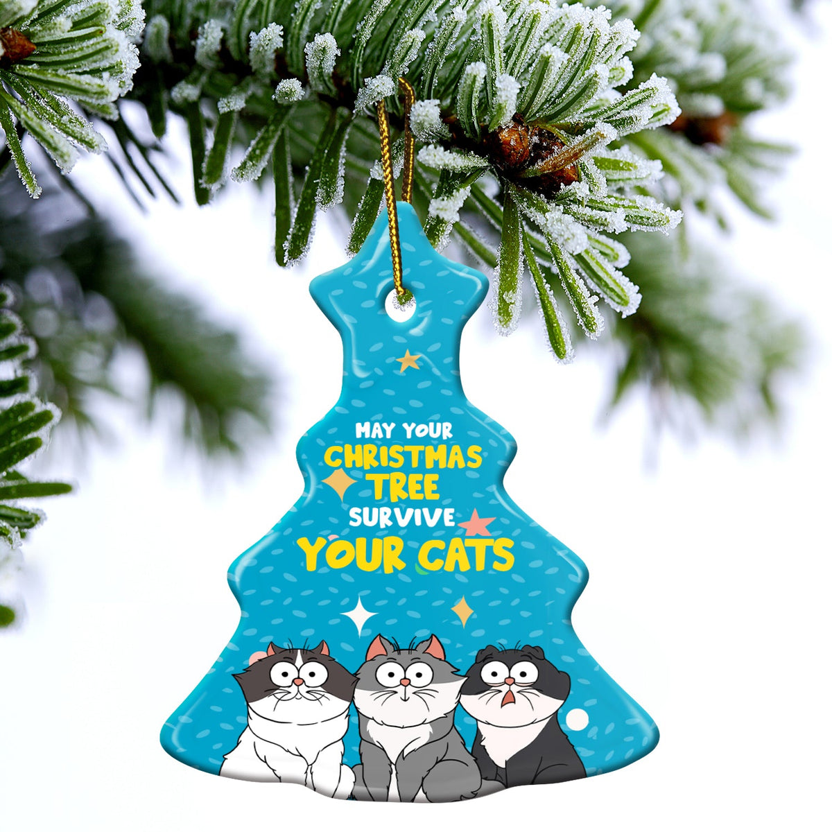 May Your Christmas Tree Survive - Gift For Cat Lovers - Personalized Tree Ceramic Ornament