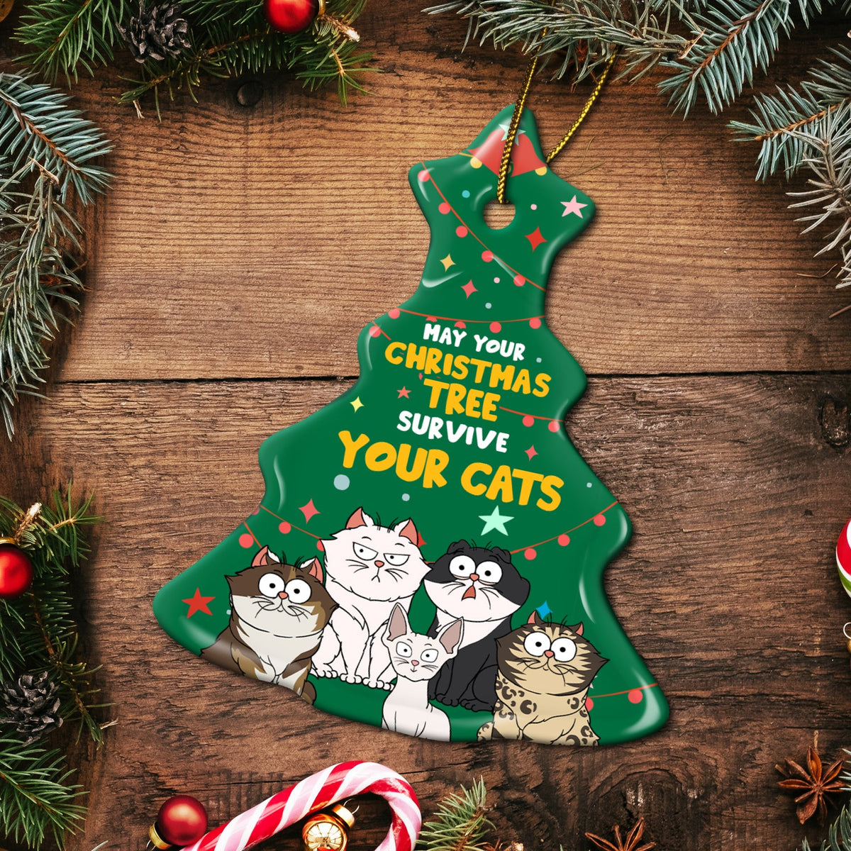 May Your Christmas Tree Survive - Gift For Cat Lovers - Personalized Tree Ceramic Ornament