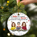 Christmas Bestie Drinking Here's To Another Year - Gift For Besties - Personalized Circle Ceramic Ornament